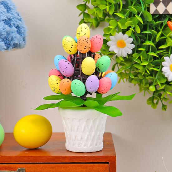 Easter Egg Ornament Easter Egg Bonsai Tree Low Maintenance Artificial Eggs Plants Desktop Easter Decoration Multicolor Potted Easter Ornament