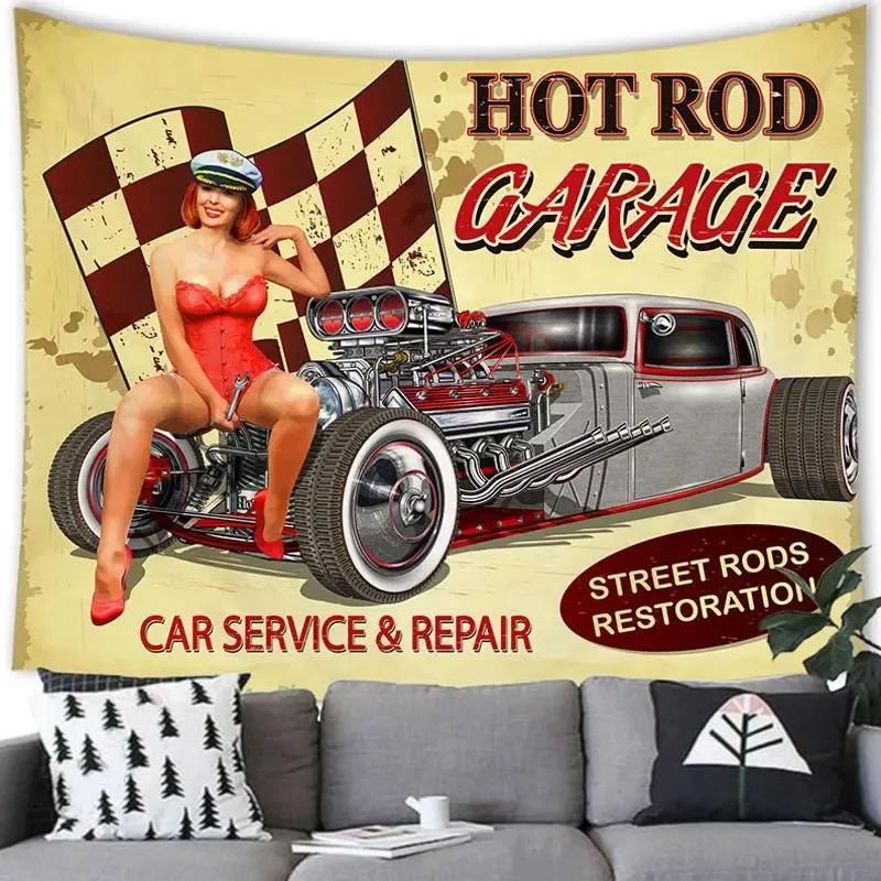 American Retro Car Tapestry Office Living Room Tapestry Home Wall Decoration Tapestry