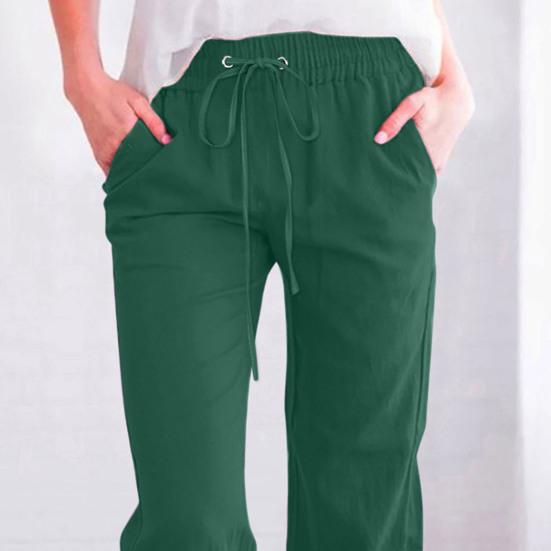 Женские укороченные брюки средней посадки с эластичной талией, регулируемые повседневные брюки на шнурке с карманами, свободные летние брюки