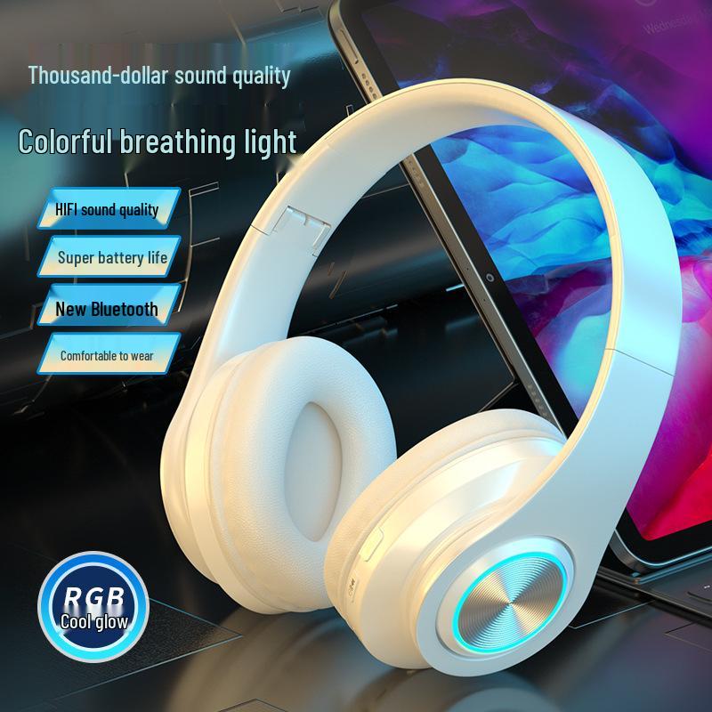 Светящиеся беспроводные Bluetooth-наушники с усиленными басами для спорта и игр