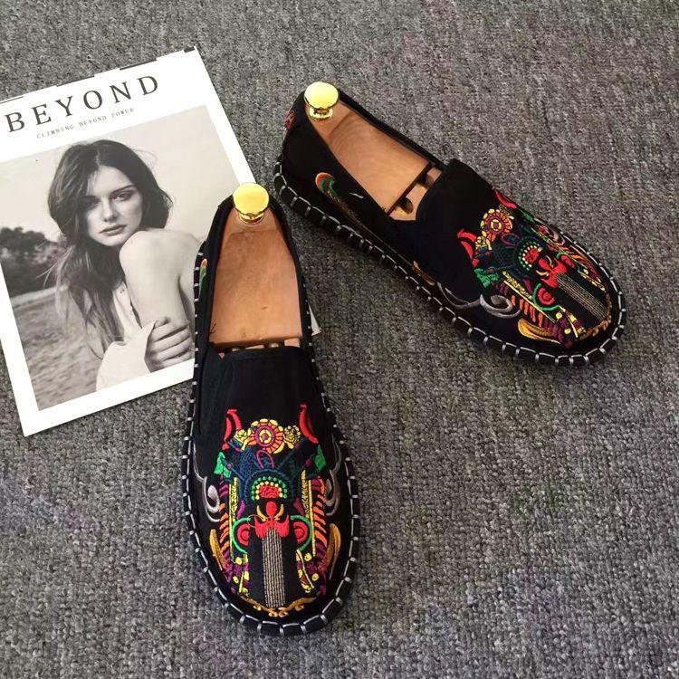Old Beijing Cloth Shoes Embroidery Flower Social Guy Male Moccasin-Gommino Student Casual Shoes National Chinese Style