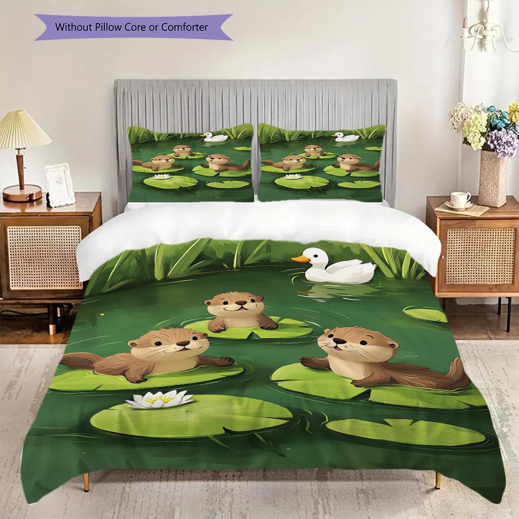 Otter Pattern Bedding Quilt Set Quilt Cover Pillowcase Home Decoration Birthday Gift (1 * duvet cover + 2 * pillowcase, without core)