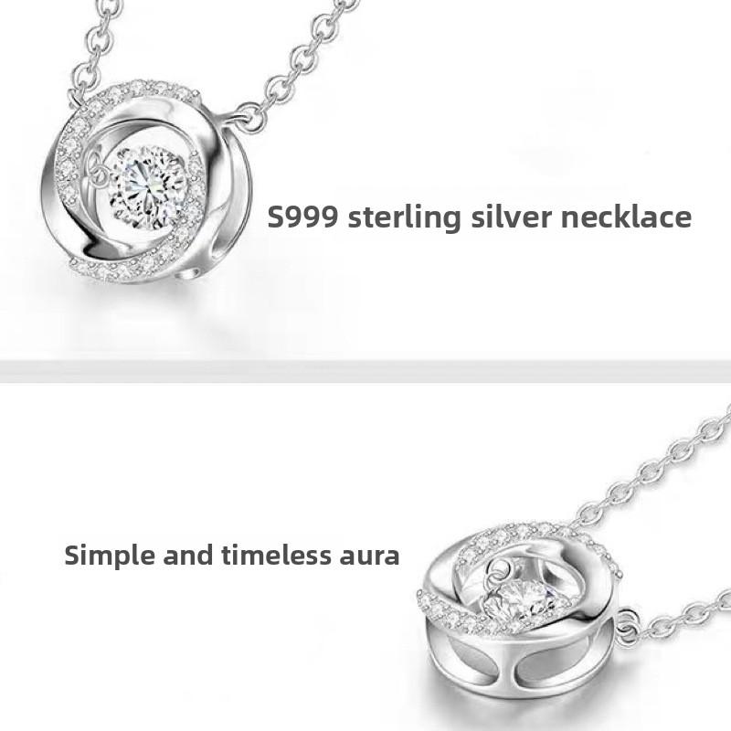S925 pure silver three-second heart sterling silver necklace pendant niche high-end design flash diamond collarbone chain for girlfriend gift