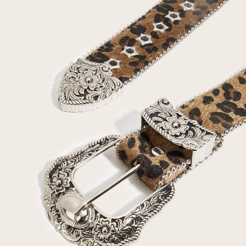 Pu Leather Gothic Leopard Belt Hip Hop Waistband Vintage Pin Buckle Belt  Jeans Accessories
