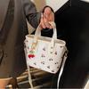 Large Capacity Cherry Crossbody Bag Cherry Pendant Square Tote Bag Bucket Shoulder Bag  Outdoor