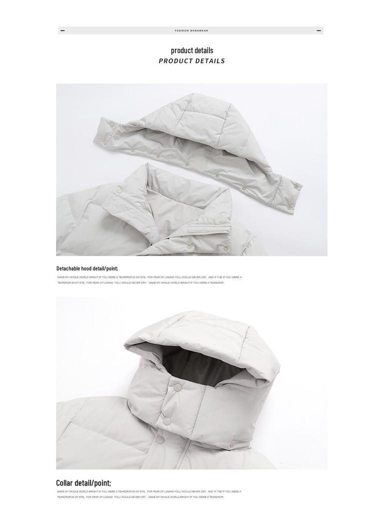 Модная длинная мужская зимняя пуховая куртка 2025 года - Белый утиный пух, Повседневный гонконгский стиль, Однотонная, Теплая верхняя одежда