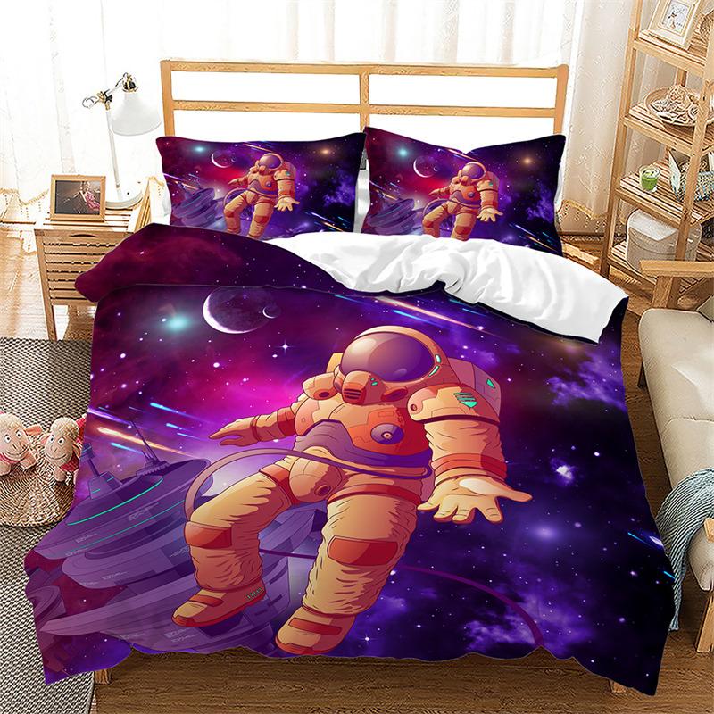 Пододеяльник с изображением астронавта, комплект постельного белья «Космические приключения», микрофибра, ракета, корабль, планеты, звезды, пододеяльник для двухспальной кровати, двуспальный, для мальчиков и подростков