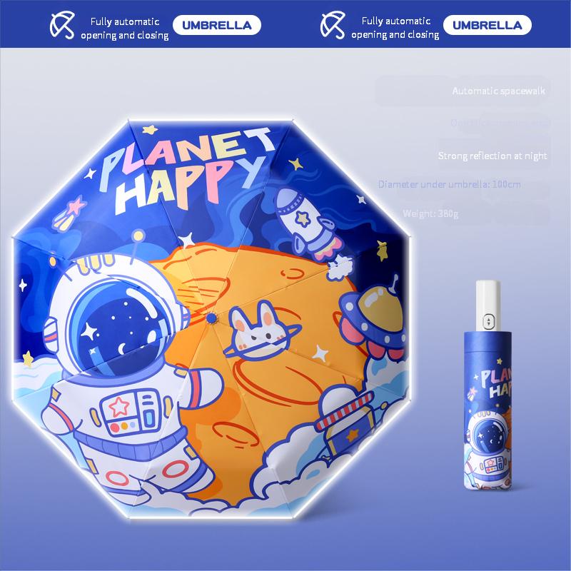 Cartoon Children'S Folding Umbrella Fully Automatic Rebound-Proof Safety Three-Fold Primary School Student Umbrella
