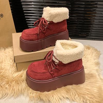 Ботинки женские замшевые на меховой платформе, зимние ботинки на плоской подошве, теплые плюшевые хлопковые туфли, повседневные кроссовки, зима 2025, тренд, женские ботинки на шнуровке
