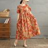2025 Women Plus Size Spring Summer Dress Casual Floral Dress Basic Vintage Loose Long Dress Maxi 9300