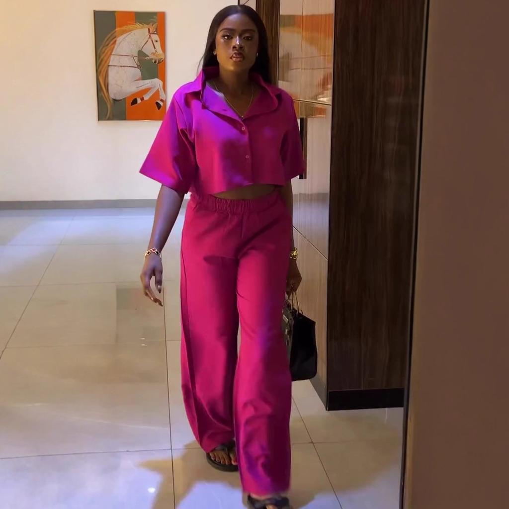 European and American solid color lapel single-breasted sexy waist shirt high waist straight trousers women's new African fashion suit