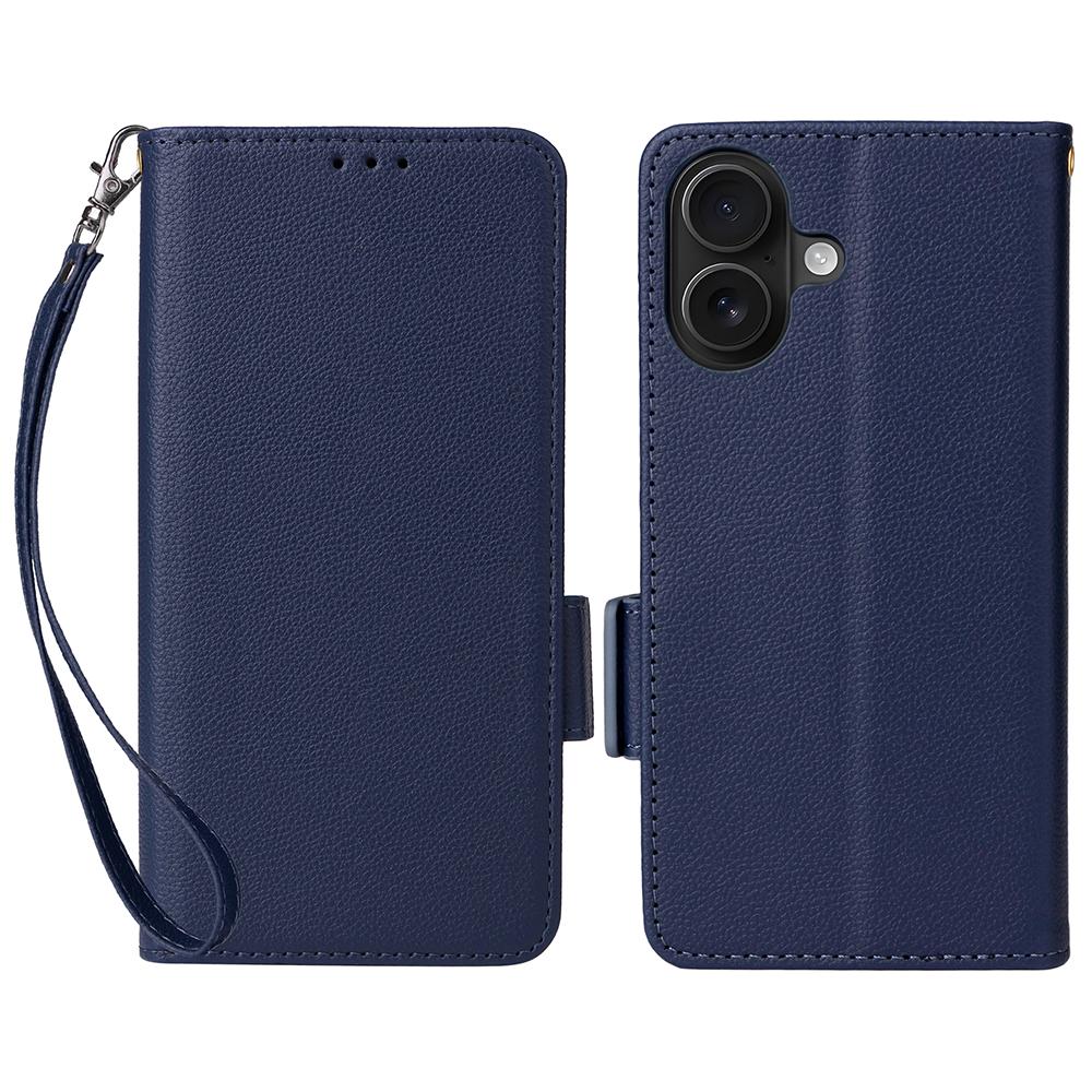 For iPhone 17 Case with Wrist Strap Litchi Texture PU Leather Wallet Phone Cover