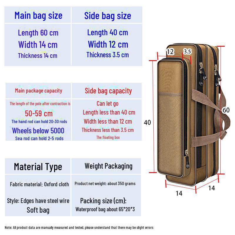 Компактная сумка для удочек - 40-80 см, однослойная/двухслойная, для приманок и снастей