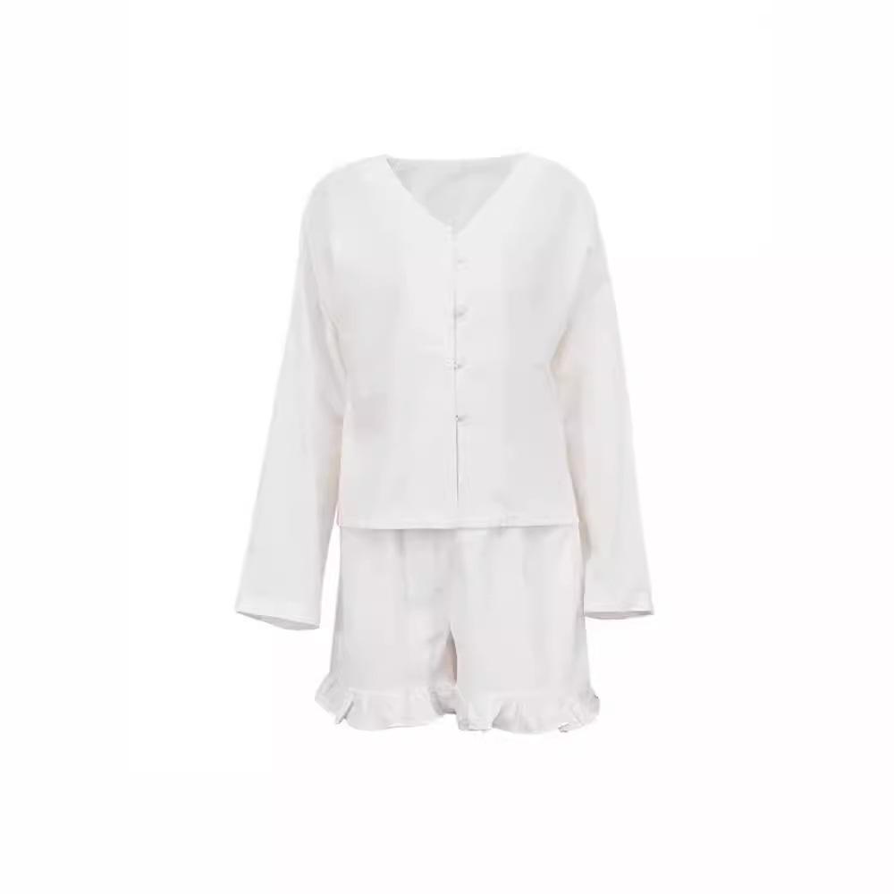 Летний костюм из хлопка и льна с оборками и шортами 2024 года — повседневный комплект из двух предметов