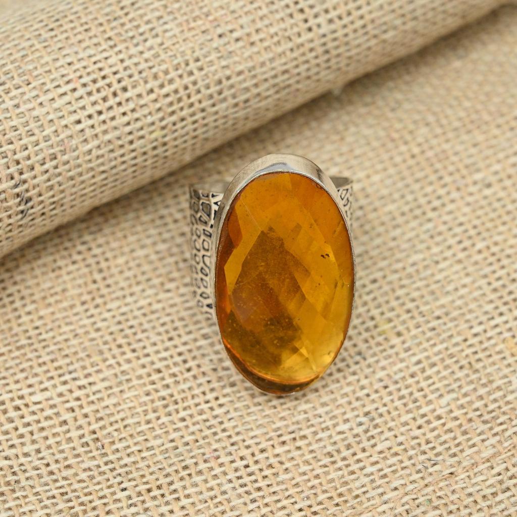 Драгоценный камень медовый топаз, твердое серебро 925 пробы, ювелирное кольцо ручной работы овальной формы