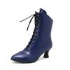 Plus Size Winter Victorian Ankle Boots Women High Kitten Heel Red Blue White Black Retro Fretwork Zipper Pointed Toe Short Boots