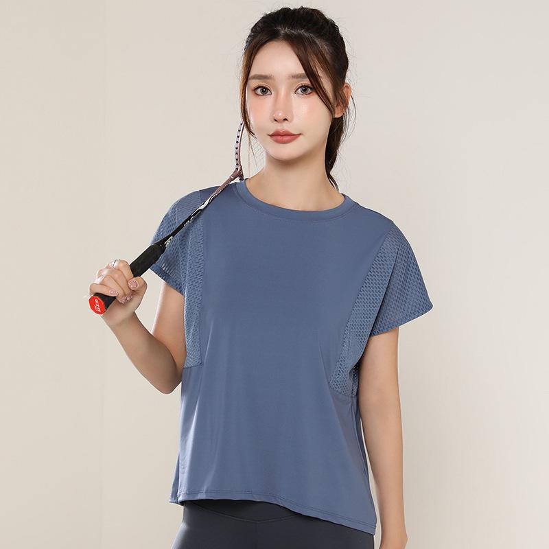Женская универсальная утягивающая сетчатая футболка для йоги: Свободный, Повседневный, Летний фитнес-топ с коротким рукавом