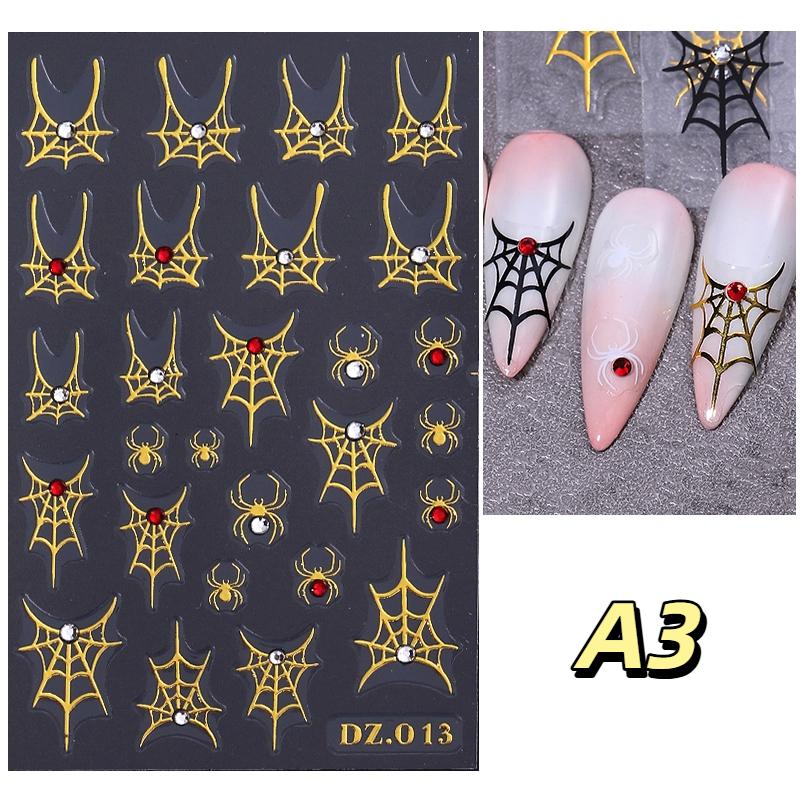 1/4Pcs Halloween Cute Spider Nail Stickers Slide Decals Manicure Decoration Nail Supplies for Creative Nail Design