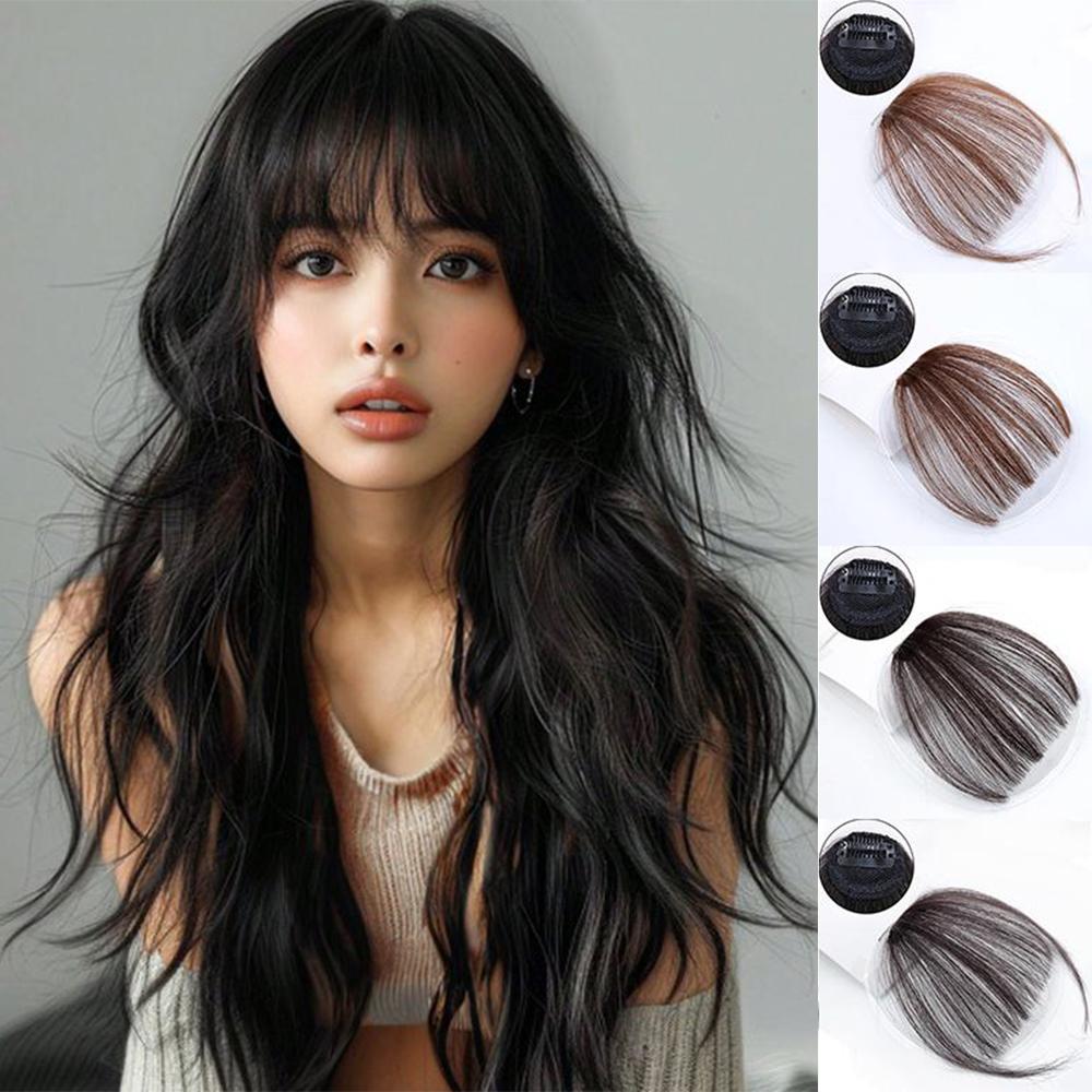 Синтетические прямые светло-коричневые темно-коричневые тупые воздушные челки спереди челка на заколках аккуратные для женщин на каждый день