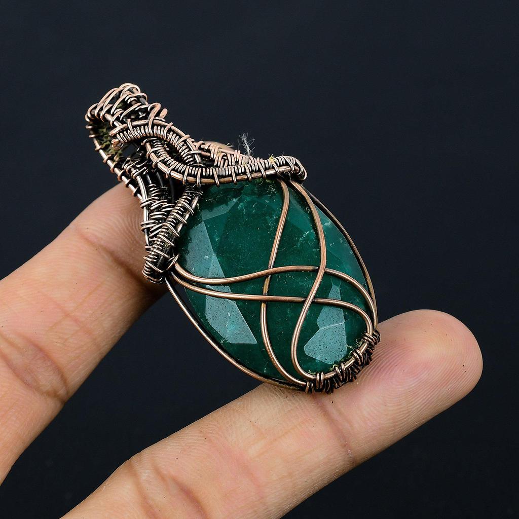 Изумрудная подвеска, Подвеска из медной проволоки 999 пробы, Ювелирные изделия с драгоценными камнями, Подвеска ручной работы, Потрясающие украшения, Подарок для нее