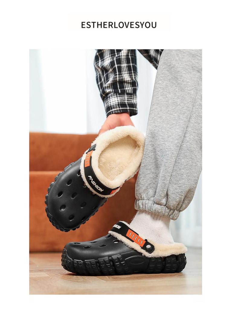 Мужские зимние тапочки с закрытым носком на флисовой подкладке: Плотный, теплый и удобный для использования на открытом воздухе