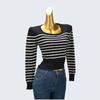 Pure Sweet and Spicy Silm Square Collar Top Women's Spring Clothes New Arrival Western Style Contrast Color Stripes Knitting Sweater Bottoming Shirt