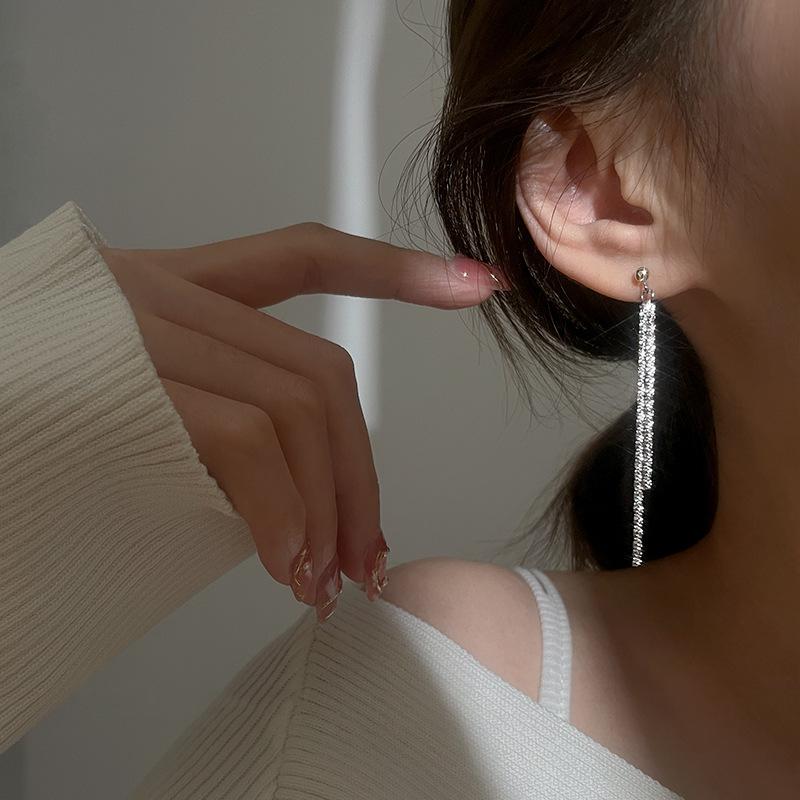 Elegent Bright Silver color Long Tassel Earrings Women's Simple Earlines Shiny Chain Fashion Earrings Wedding Y2K Jewelry