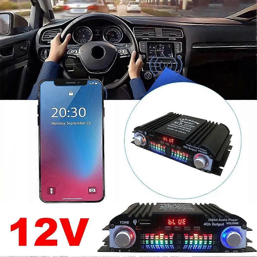 Автомобильный 4-канальный HiFi Стерео Усилитель FM-радио USB Bluetooth Музыкальный Усилитель Плеер