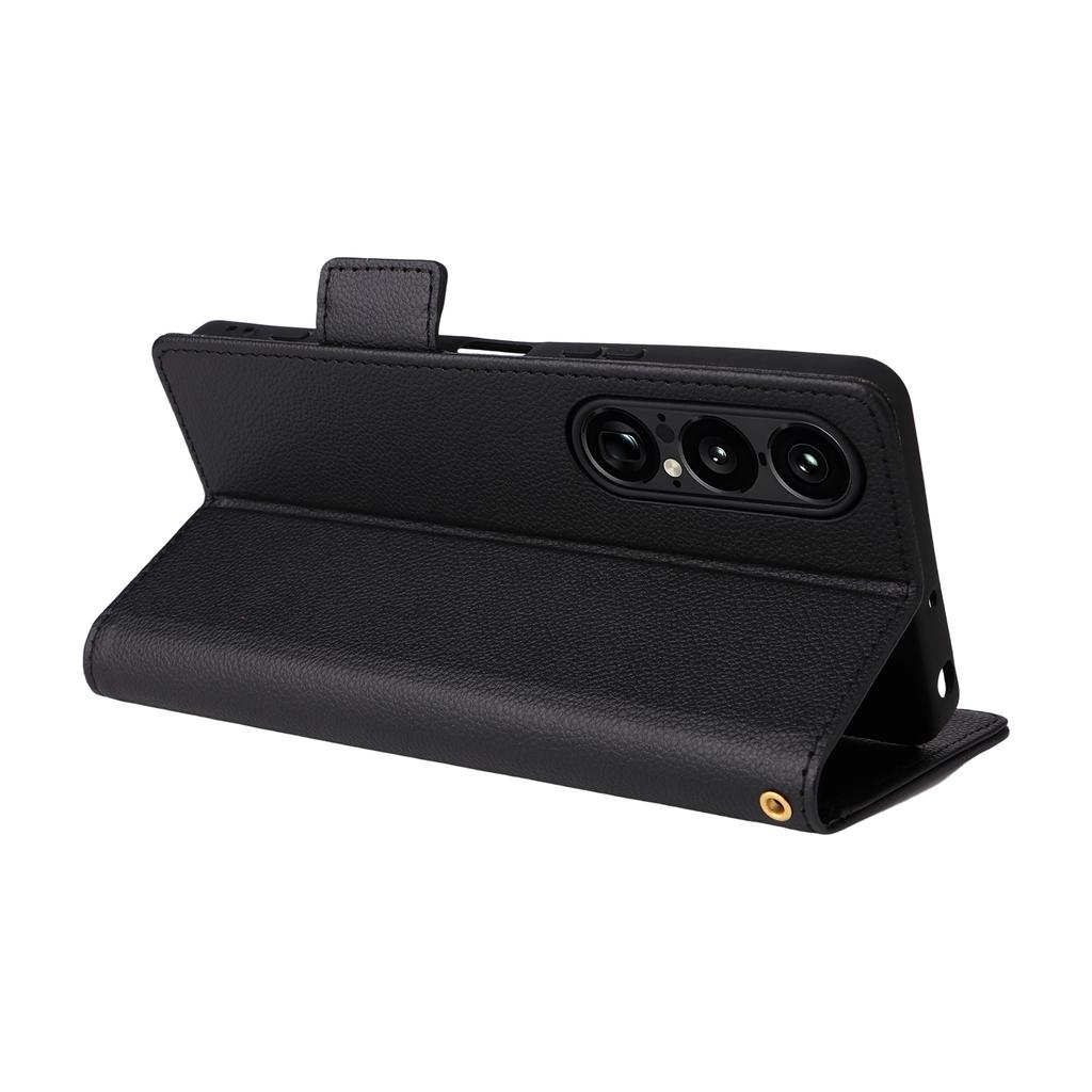 For Sony Xperia 1 VII Case with Wrist Strap Litchi Texture PU Leather Wallet Phone Cover