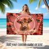 Highland Cow Theme Quick Dry Beach Towel Custom Name Text Print Large Sand Resistant Towel Beach Vacation