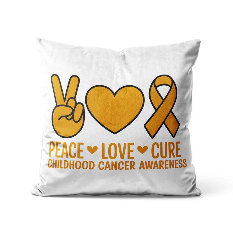 Gaslight Gatekeep Girlboss Childhood Cancer Awareness Pillow Cover Gold Ribbon Retro Groovy Wavy Design Cushion Case