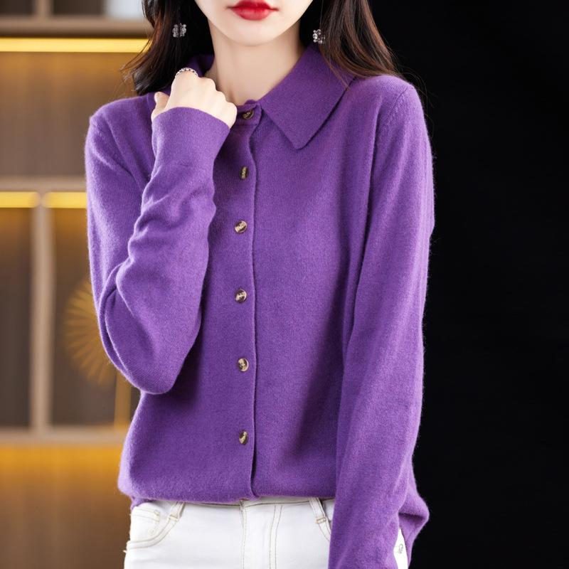 Новый кардиган из флиса Энди, вязаный, женский, с воротником поло, однотонный свитер-жакет, топ