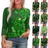 Women's Fashion Round Neck Seven Sleeve St. Patrick's Day Printed Pleated T-Shirt Top