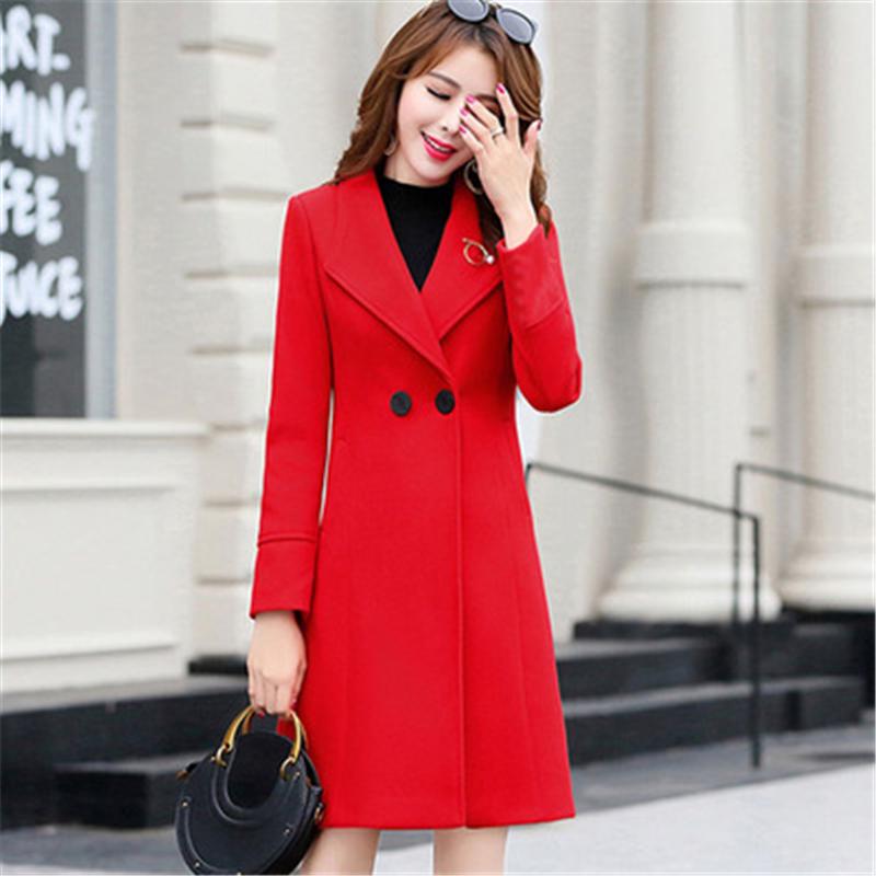 Womens Autumn and Winter Women Woolen Coat Long Section Female Fashion Lapel Slim Jacket
