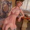 Women's Mesh Underwire Push Up Padded Backless Cami Sleep Dress Costume Set