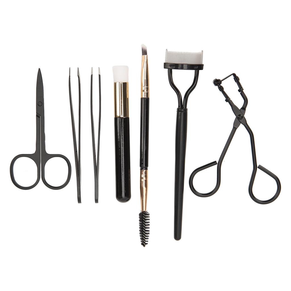 7 шт. Набор из 7 предметов: кисть для бровей, щипцы для завивки ресниц, ножницы, пинцет, черный