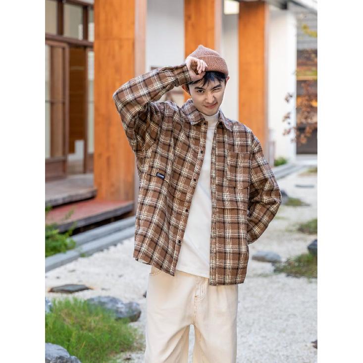 Весенне-осенняя клетчатая рубашка в японском стиле в стиле ретро для мужчин и женщин, свободная повседневная рубашка с длинными рукавами в гонконгском стиле, тонкое пальто в стиле преппи