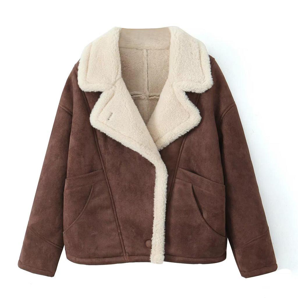 Lambswool Asymmetrical Single-Breasted Jacket - Casual Loose Fit for Autumn/Winter