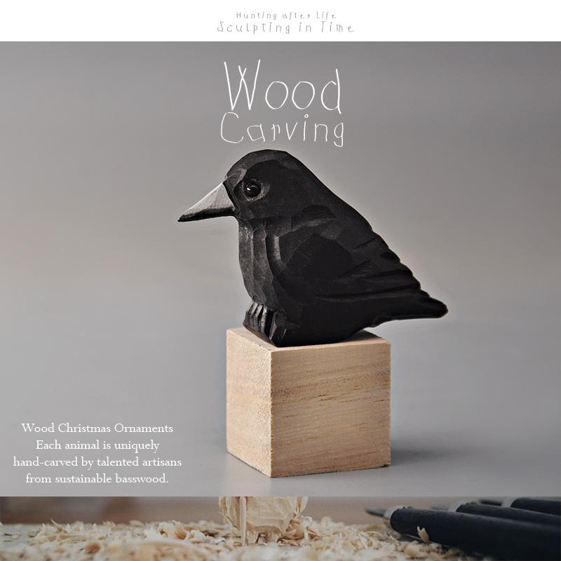 Crows Animal Model Woodcarving Master Hand-carved Solid Wood Ornament Collection Desktop Toys