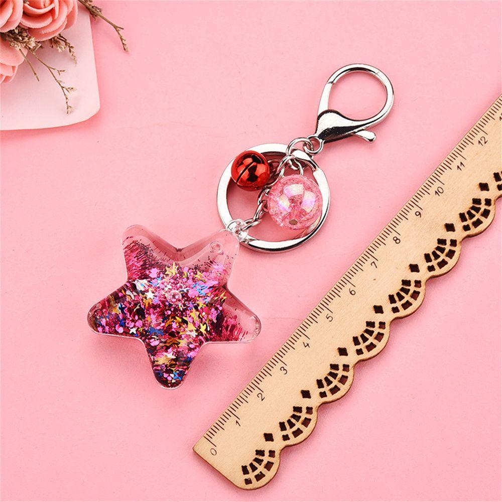 Bag Ornaments Quicksand Rock Crystal Key Ring Sequins Keyrings Liquid Keychain Pentagram Keychains