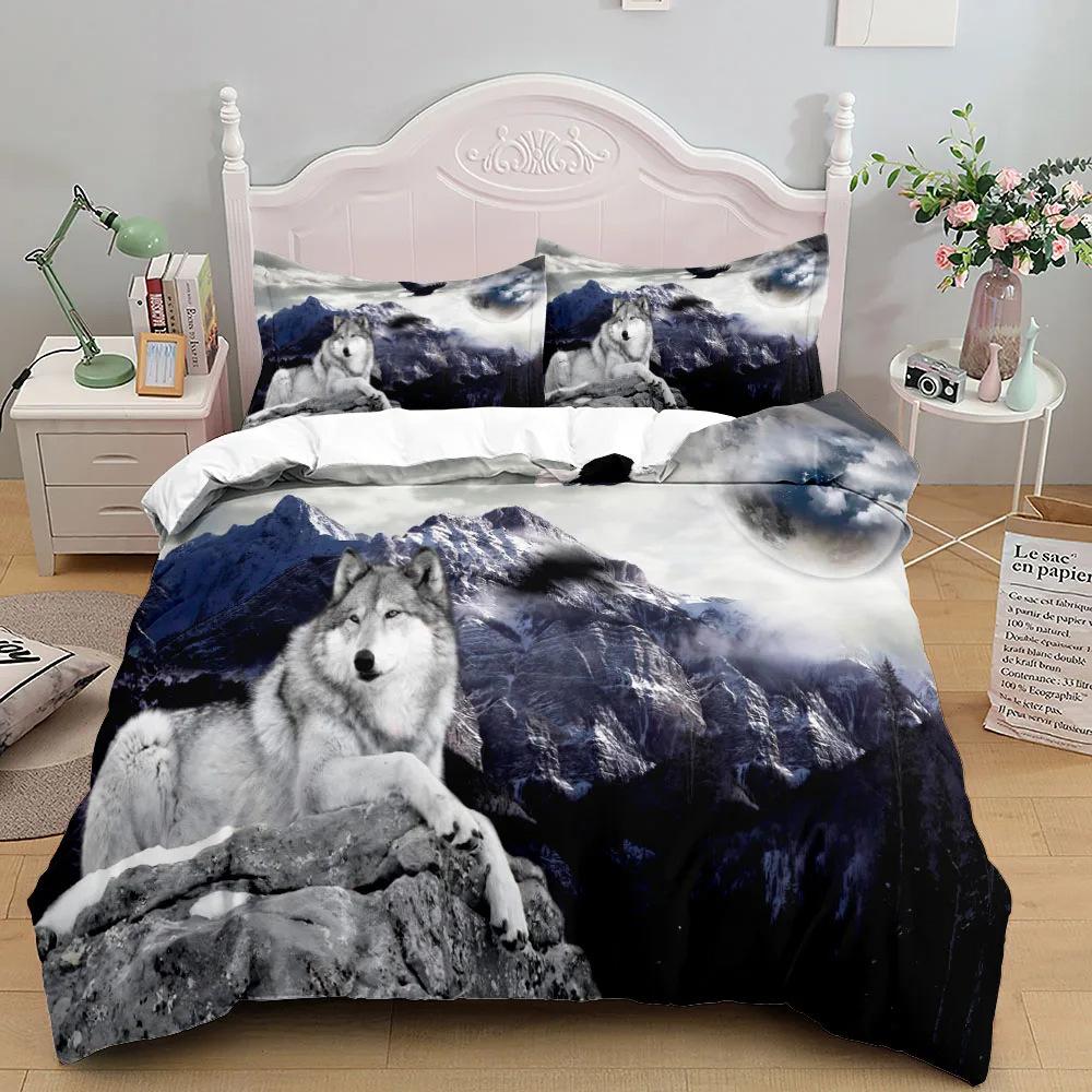 Digital Wolf Duvet/Quilt Cover Set Single Double Large King Size 3D Digital Printed Bed Three-piece Set