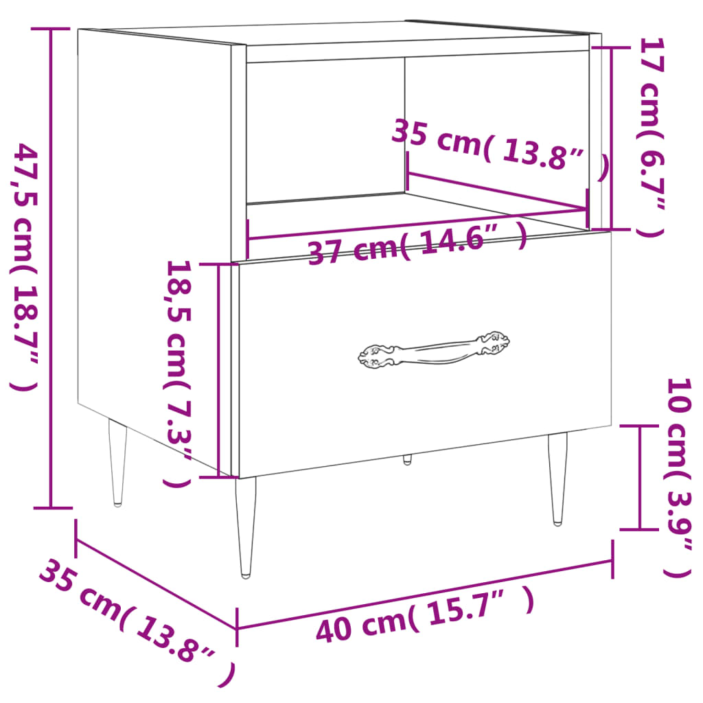 Nightstand Smoked Oak 40 x 35 x 47.5 cm Engineered Wood