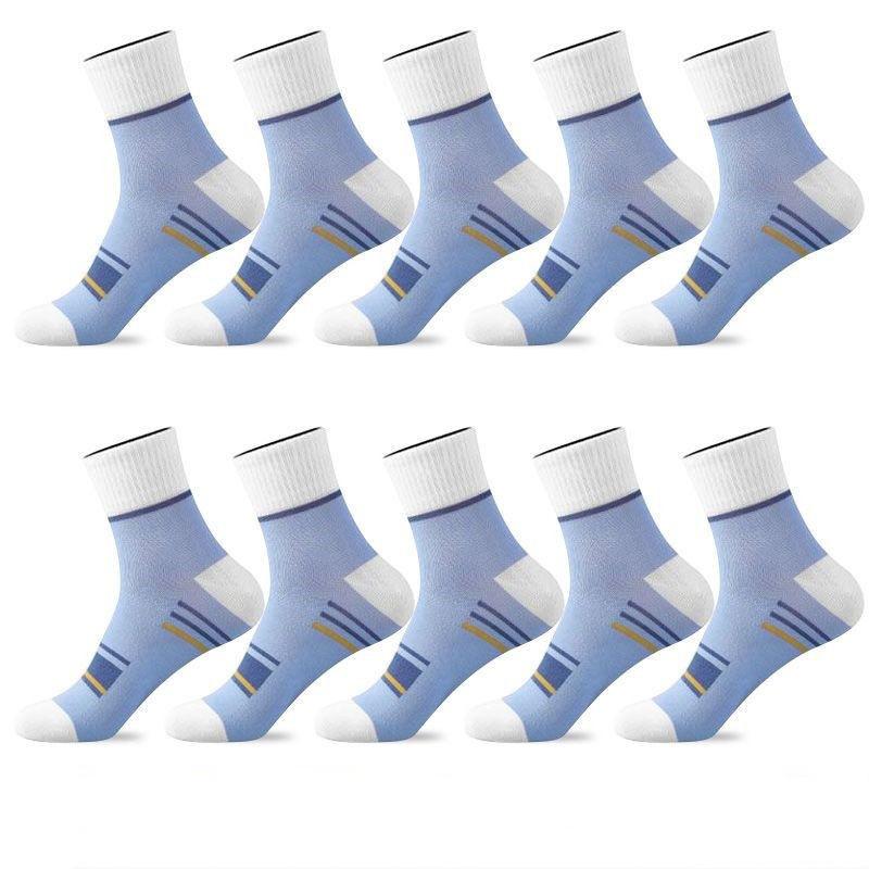 5/10 Pairs Men's Mid-calf Sports Socks Striped Breathable Cotton Socks Casual Socks Lot
