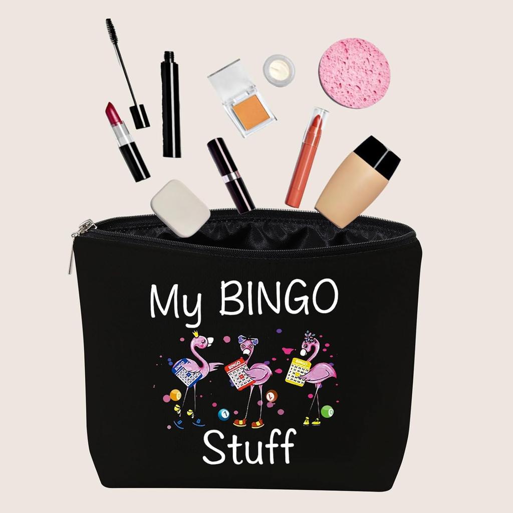 JXGZSO Fun Bingo Cosmetic Makeup Bag - Lucky Bingo Player Gift (Black)