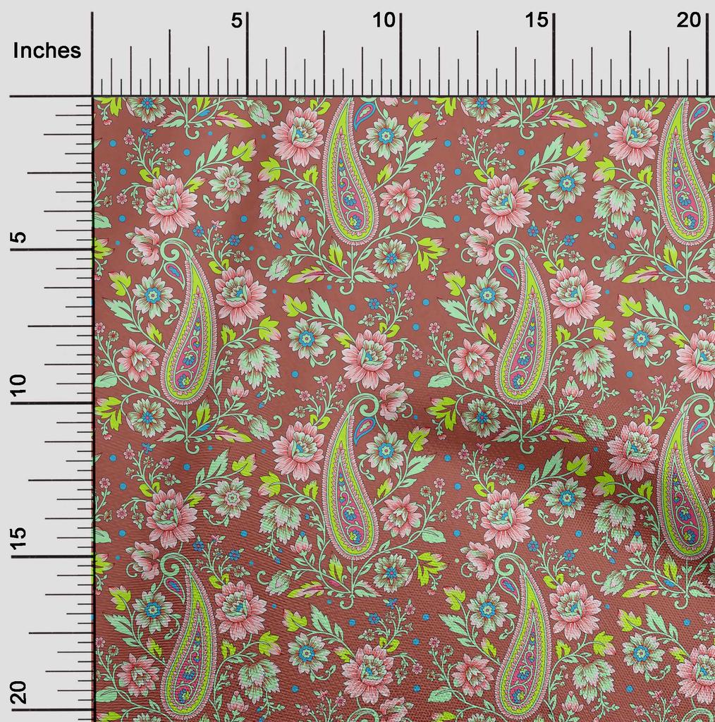 oneOone Cotton Flex Dark Peach Fabric Paisleys Craft Projects Decor Fabric Printed By The Yard 40 Inch