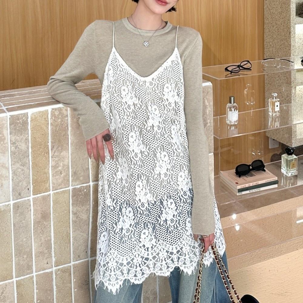 V-neck Lace Underskirt Slips Beach Wear Sling Skirt Petticoat Loose Lace Camisole Skirt Party