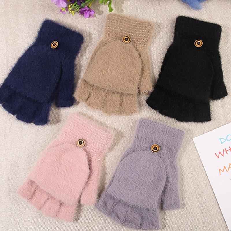 Plush Fingerless Gloves Winter Warm Mittens Soft Warm Half Finger Flip Gloves Outdoor Thick Cold Protection Gloves Write Gloves