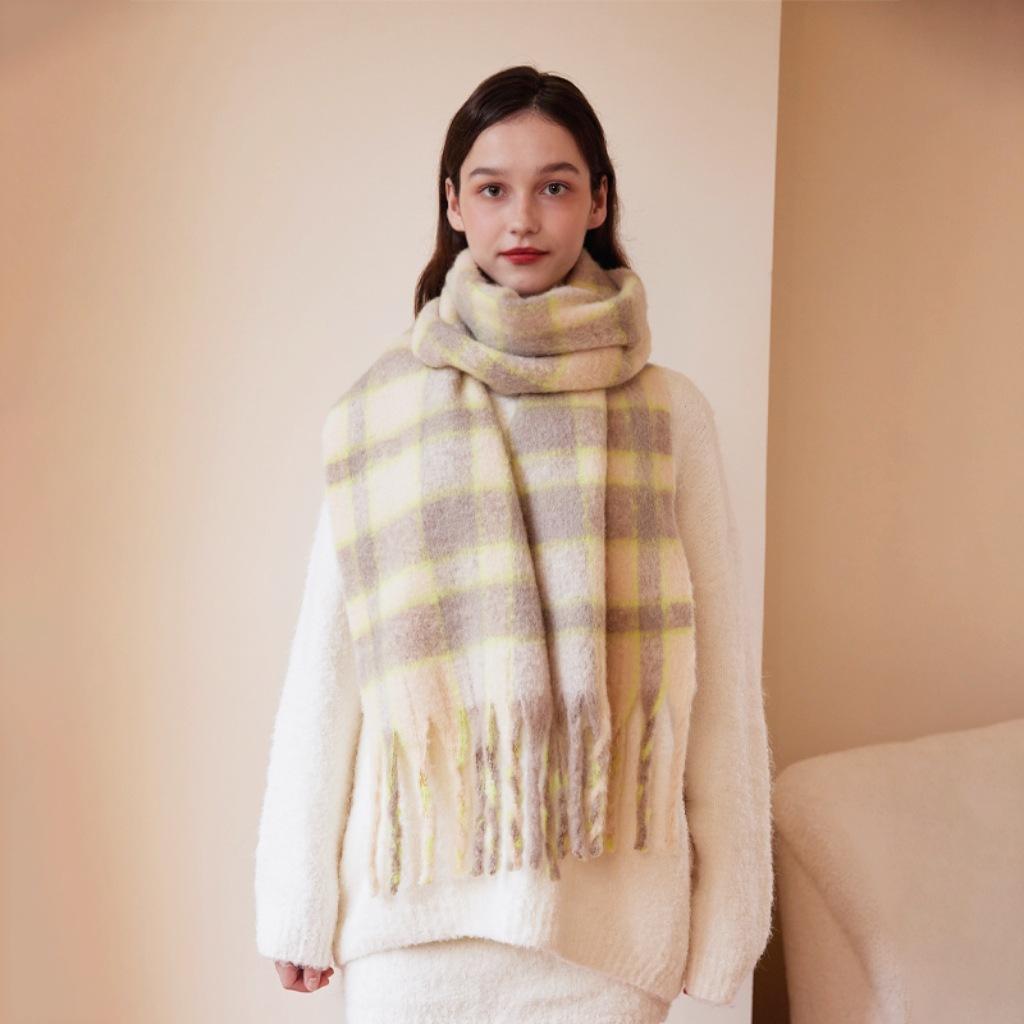 Custom-spun 20 Wool Designer High-end Simple Plaid Scarf Autumn and Winter New Women's Soft Warm Shawl Scarf