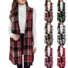 Женский модный клетчатый жилет с V-образным вырезом и карманами, длинный, повседневное пальто