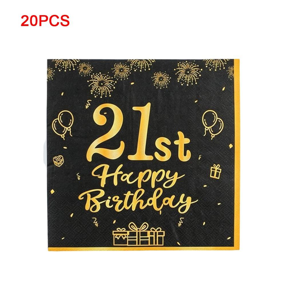 Black And Gold Design Happy Birthday Napkins Tissue Paper Napkins Event Supplies